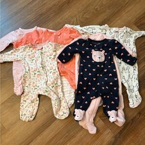 Girls footie pajama lot of 7, NB & 0-3m